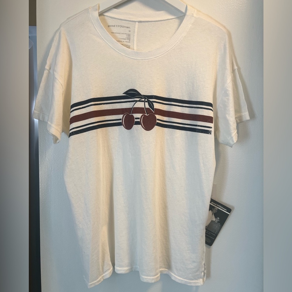 NWT • Good hYOUman cherry stripe shirt